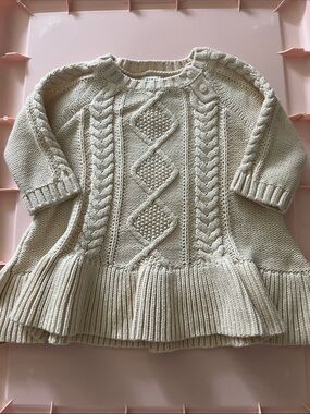 GAP Cream Cable-Knit Ruffle-Hem Crew Sweater Dress